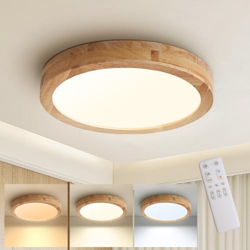 Plafonnier bois LED fini la lumière agressive grâce à l'intensité variable télécommandée