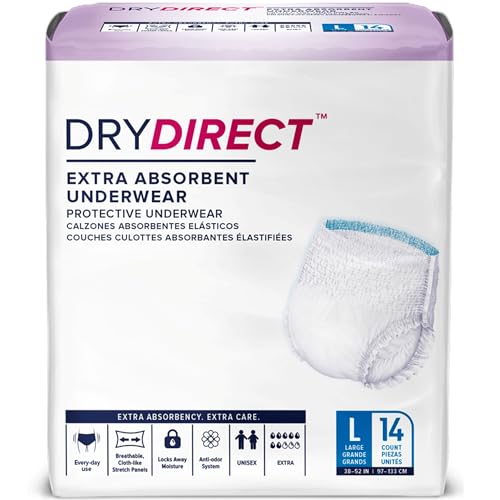 Dry Direct Extra Protective Underwear, Soft Cloth-Like Adult Diapers, All Day Disposable Incontinence Protection - Large (Pack of 14)
