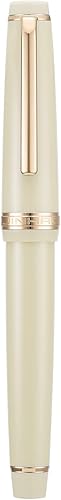 Miniatura 3 de Jinhao 82 - Pluma estilográfica de acrílico blanco marfil, punta mediana iridio, diseño clásico, con convertidor de tinta (borde dorado)
