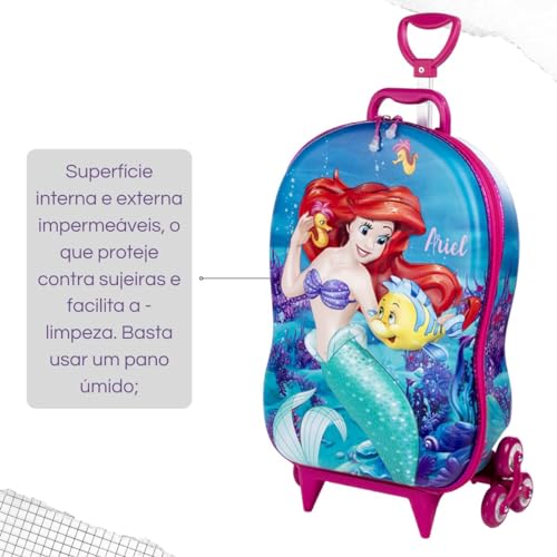 Mochila Rodinha Infantil Pequena Sereia Princesa Disney Maxtoy