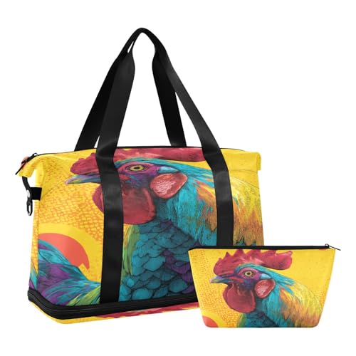 Yellow Rooster Travel Duffel Bag for Women Men Gym Bag with Shoe Compartment Wet Pocket Carry On Weekender Overnight Bags for Travel Hospital Gym2