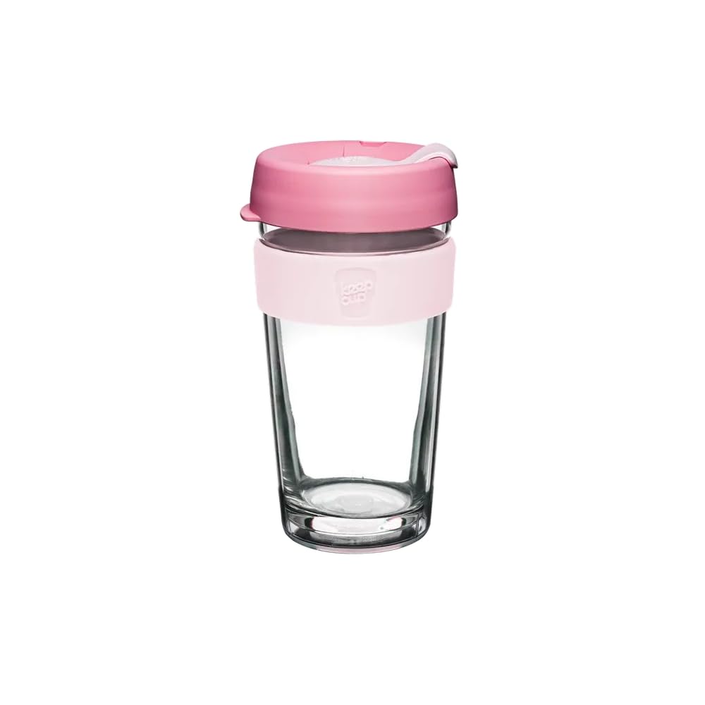KeepCup Longplay - Reusable Coffee Cup, Double Wall Glass with Removable Sleeve and splashproof Sipper lid - 12oz/340ml - Roseate