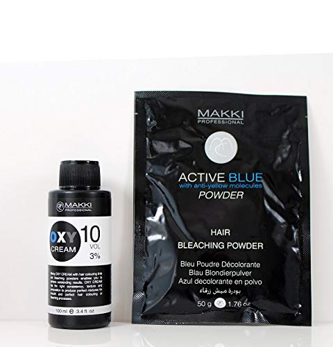 MAKKI HAIR BLEACHING KIT 10 ACTIVE BLUE BLEACH POWDER 50g + OXY CREAM VOL 10 (3%) 100ml