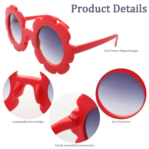 Fumwase Kids Round Flower Sunglasses for Girls Toddler - 12 Pairs, 100 Letter Beads, 50 Flower Beads, 1 Glue3