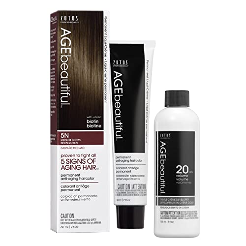 Image of AGE beautiful Permanent Hair Color Cream, 100% Gray Coverage Hair Dye with Biotin Anti-Aging Formula for Fuller, Thicker Hair, Professional Salon Quality