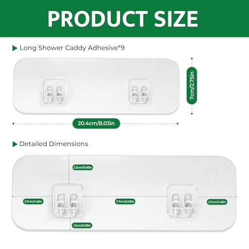 Image of FGSAEOR 9 Pack Shower Caddy Adhesive Replacement Strips, Heavy Duty Clear Waterproof Sticky Hooks, No Drilling Wall Mount for Shower Shelves, Bathroom Storage, Kitchen Rack & Soap Holder