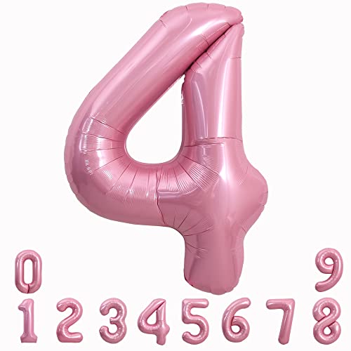 Image of TONIFUL 40 Inch Light Pink Large Numbers Balloons 0-9, Number 4 Digital 4 Helium Balloons, Pink Foil Mylar Big Number Pastel Balloons for Birthday Party Anniversary Supplies Decorations