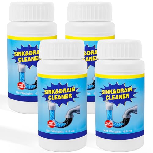 Sink and Drain Cleaner Powder for Kitchen and Bathroom Sinks Shower Tub - Drain Clog Remover Unclogging Cleaner for Daily Cleaning (4 Pack)