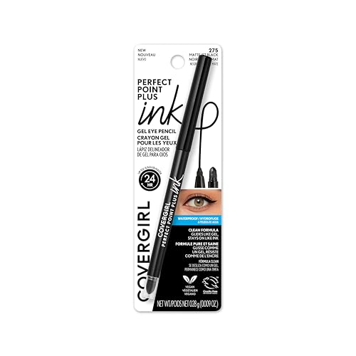 COVERGIRL Perfect Point Plus Ink Gel Eye Pencil Pigmented Long-Wearing Vegan Formula Matte Jet Black 275 0.01oz