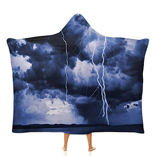 Kuscheldecke mit Kapuze, Naturmotiv für Damen & Herren, Majestätischer Ausblick mit riesigen Regenwolken, weich, warm & gemütlich, 102 x 127 cm, für Kinder, Erwachsene & als Reisedecke, Blau