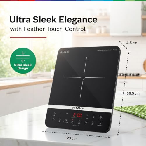 Image of Bosch TrueSafe Indi 2100W Ultra-Sleek Induction Cooktop | Feather Touch Control Panel | Superior 6KV Surge Protection | 8 Preset Menus & Timer | 3 Year Coil Warranty | Child Safety Lock | (PI815S11EI)