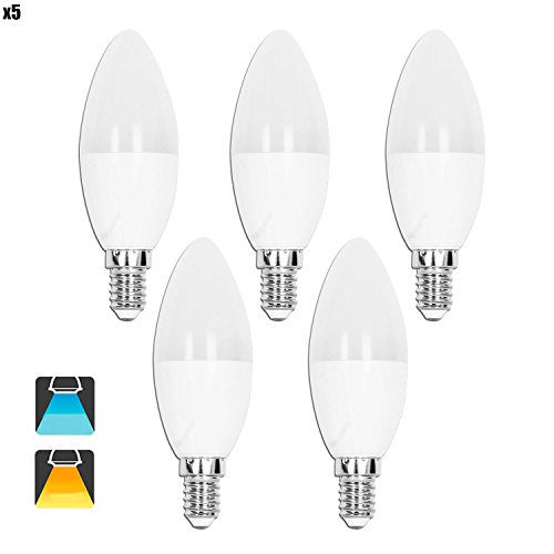 Aigostar - Pack de 5 Bombillas led c37 Vela, 7w, Casquillo Delgado e14, 490 Lumen, luz Blanca 6400k