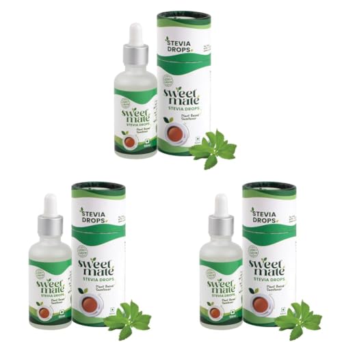 Image of Sweetmate Stevia Drops (50ml, 1000 Drops) - Stevia Leaf Extract Natural and Sugar Free - Zero Calorie, Non GMO, for Weight Watchers and Keto Diet, Liquid Sweetener (Pack of 3)