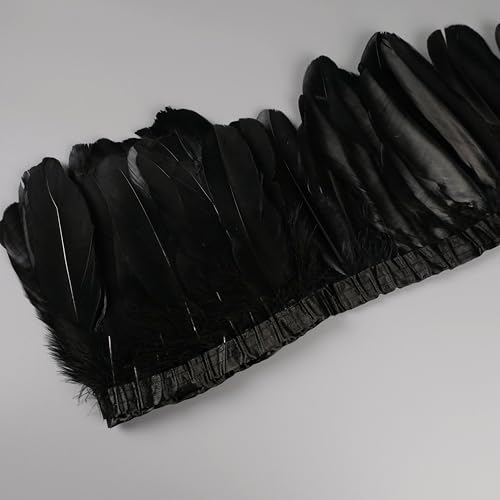 Plumas de ganso decorativas en cinta para costura, decoración de carnaval, flecos para ropa, vestidos, costura, artes y manualidades, 46 negros, 6 metros