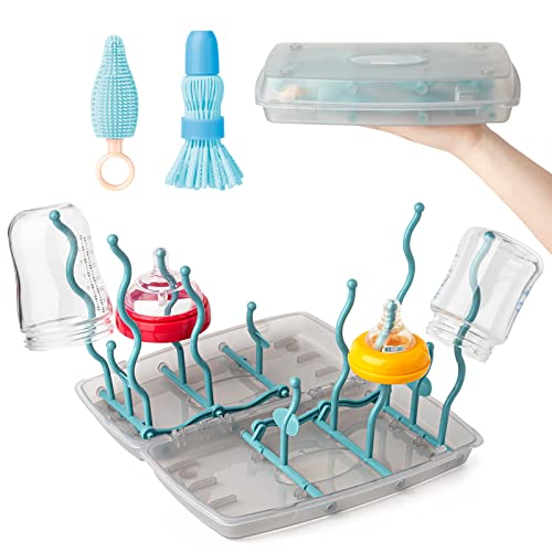 Image of Portable Baby Bottle Drying Rack with Bottle Brush,Small Travel Cleaning Drying Bottle Kit for Baby Accessories