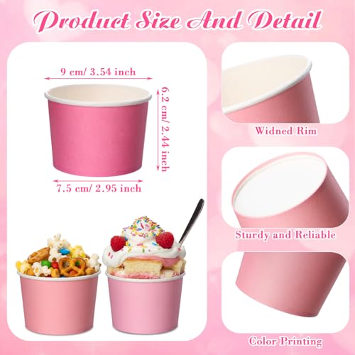 Image of Nuenen 300 Pcs 8 oz Summer Ice Cream Paper Cups Bulk Disposable Dessert Cups Solid Color Paper Dessert Bowls for Snack Sundae Spring Party Favors Ice Cream Bar Supplies (Pink Gradient)