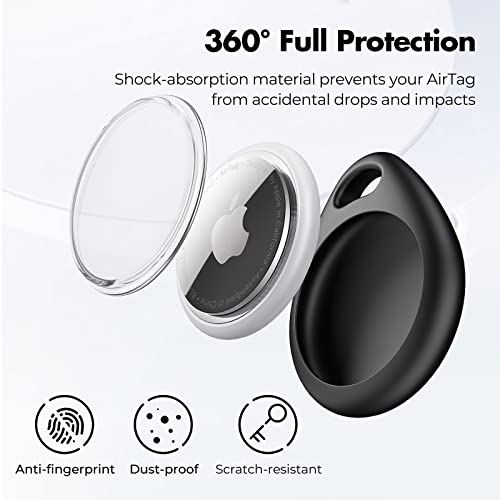 Image of UNBREAKcable 360 Protective Case for AirTag, 4-Pack AirTag Secure Holder with Strap, Scratch-Resistant, Lock Design, Keychain for AirTag, Mini TPU Case for Key, Bag, Luggage, Pet Collar (Black&Blue)