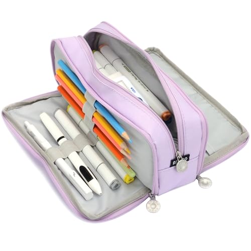 Image of Large Capacity Special Aesthetic Pencil Case Organizer with 3 Compartments, Big Preppy School Pencil Pouch Bag for Girls Women Adults, Pencil Holder Pen Pouch Cases (Purple 1)