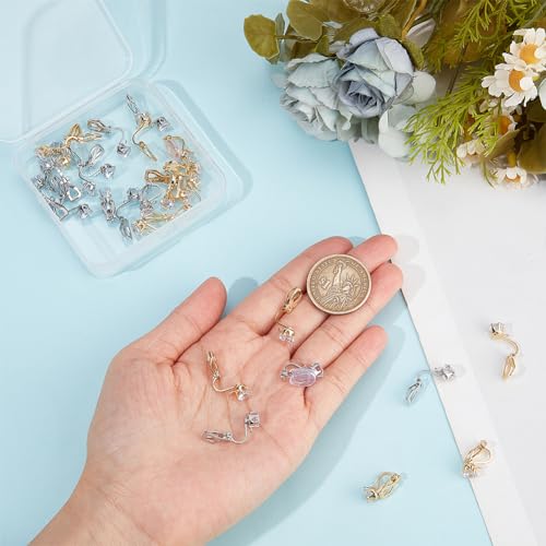 SOFPLATE 1 Box 32Pcs Gold Earring Converter Silver Earrings Clip Back Brass Non Pierced Triangle Earring Component with Crystal Rhinestone and Pads Clip on Earring Findings for jewellery Making Suppli - Image 3