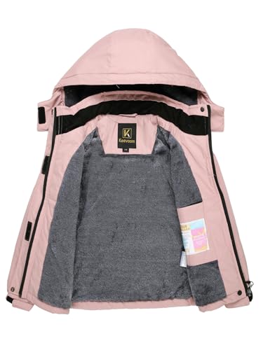 Image of Keevoom Girl's Waterproof Ski Jacket Fleece Snow Coat Windproof Warm Winter Snowboarding Jacket with Removable Hood