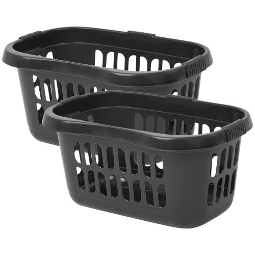 [Set of 2] - Large 60L Laundry Basket Hamper Plastic Hipster Clothes Washing Bedding Linen Storage - (Midnight Greyish)