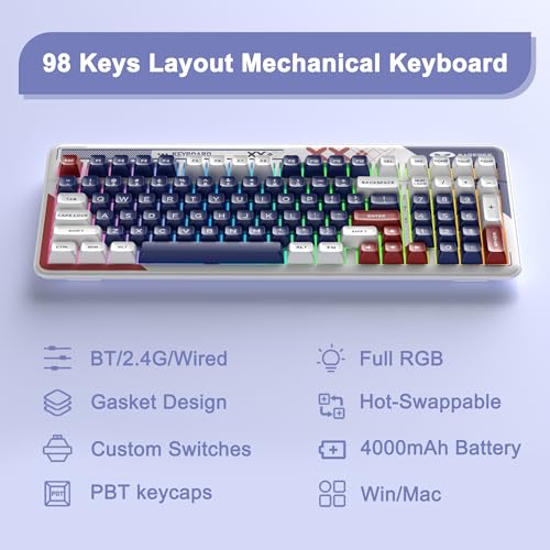 Image of MageGee Wireless Mechanical Keyboard,Cloud98 RGB Backlight Triple Mode 2.4GHz /BT /USB-C Wired Gaming Keyboard,Gasket Mounted PBT Material 98 Keys Hot-Swappable Keyboard - Cloud Sea /LvoryWhite Switch