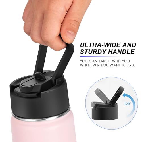 Image of koodee 12 oz Stainless Steel Water Bottle, Double Wall Vacuum Insulated Wide Mouth Flask with Wide Handle Straw Lid (Light Pink)