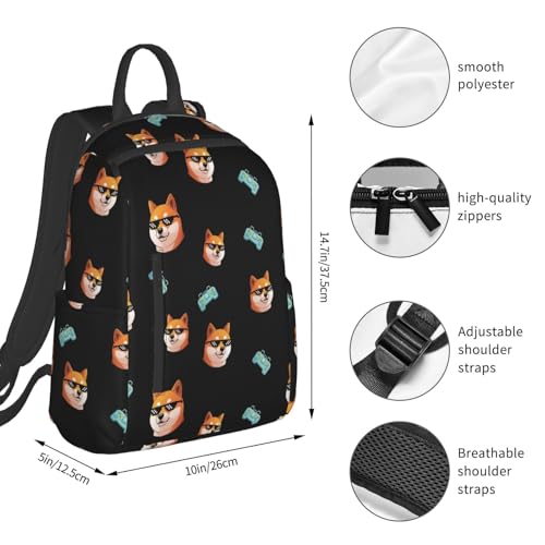 College Backpack, Travel, or Work Bookbag, Spacious and Versatile for Daily Use, Funny Shiba Inu Thug Dog Life Sunglasses Daypack Rucksack4