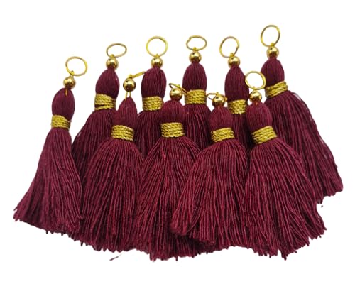 Image of Zippy Flora Micro 1.5 inch Length Cotton Handmade Tassels for Saree /Blouse /Dupatta /DIY /Decor (Pack of 12) (Burgundy)