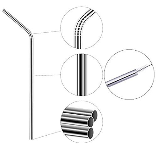 Image of Expresso - New Set of 10 Reusable Stainless Steel Drinking Straws 10.5'' (10 Bend & 2 Cleaning Brushes) - BPA Free Metal, Thick, Long, Dishwasher Safe - for Smoothies, Tumblers, Travel & More