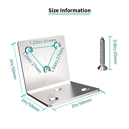 Image of Stainless Steel Corner Bracket,Joint Right Angle Bracket,L Shape Heavy Duty Metal Corner Brace Shelf Supporter for Wood Aufuga (20, 2x2x2)