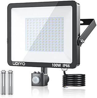 UDIYO Security Lights with Motion Sensor, 100W LED PIR Floodlight, 10000 Lumens Super Bright, LED Flood Lights with 1.5M Power Cable IP66 Waterproof for Garden, Yard, Garage, 6500K