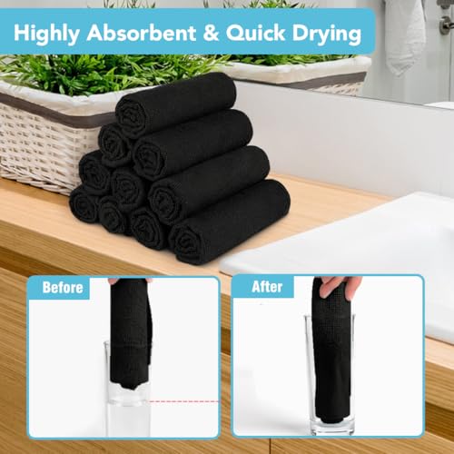 Image of Orighty Washcloths, 5 Pack Microfiber Face Towels, Highly Absorbent and Soft Feel Wash Cloths & Hand Towels for Bathroom, Hotel, Spa, and Gym, 11.5x11.5 Inch, Black