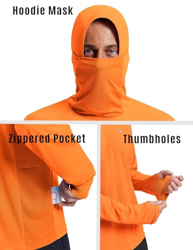 Image of PINSPARK UPF 50+ Sun Protection Hoodie Men with Mask Quick Dry Long Sleeve Fishing Hiking Shirts UV Rash Guard Lightweight