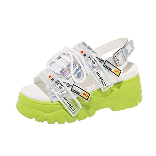 CYBLING Women's Open Toe Chunky Platform Sandals Thick Bottm Ankle Strap Sport Sandal Height Increasing Shoes Green
