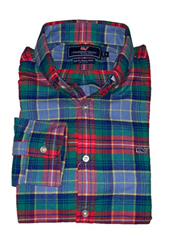 Vineyard Vines Men's Slim Fit Whale Shirt Button Down Dress Shirt (Medium, Greenhedge Plaid Flannel)