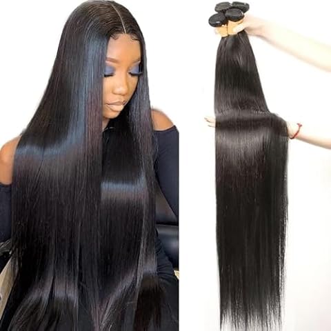 Grcabeir Straight Bundles Human Hair 100% Unprocessed Brazilian Virgin Human Hair 4 Bundles(40 40 40 40 Inch) Straight Human Hair Bundles Hair Weft for Women Natural Color Cover