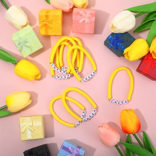 Image of Landical 24 Pcs Cheerleader Gifts Stackable Clay Bead Cheer Bracelets Friendship Bracelets Senior Night Cheer Gifts for Girls(Yellow)