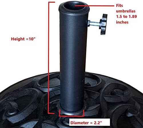 Miniatura 6 de Sombrilla de aluminio para patio de 8.8 pies con base incluida, sombrilla de piscina con base redonda de resina de 33 libras, botón de inclinación y