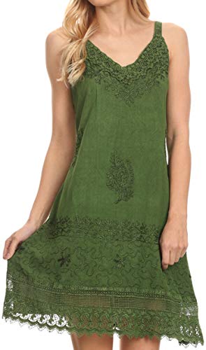 Sakkas Ameelynn Short Embroidered Batik Festival Sleeveless Spaghetti Strap Dress