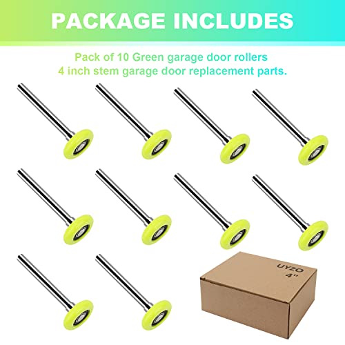 6200Zz Quiet Garage Door Rollers Bearing Nylon Garage Door Roller 4" Stem, Green Pack Of 10 (For 7' Height Doors) #TOP5