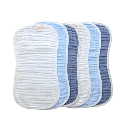 Image of MUKIN Baby Muslin Burp Cloth Set of 6, Ultra Soft Absorbent Thick Cotton Burping Cloths for Unisex Newborn Babies, 20'' by 10'' Neutral Milk Spit Up Rags Boys Girls - Baby Must Haves. (Gradient Blue)