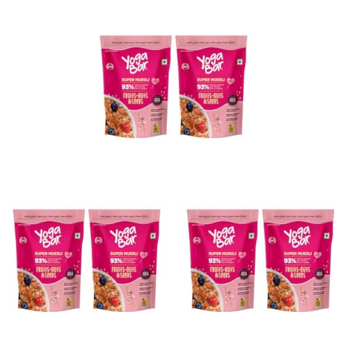 Image of Yogabar Muesli Fruit And Nuts - 93% Wholegrain Breakfast Cereals With Oats, Dry Fruits, And Nuts & Seeds, High In Omega 3, Gluten Free Granola With Chia And Flax Seeds (700G - Pack Of 6)