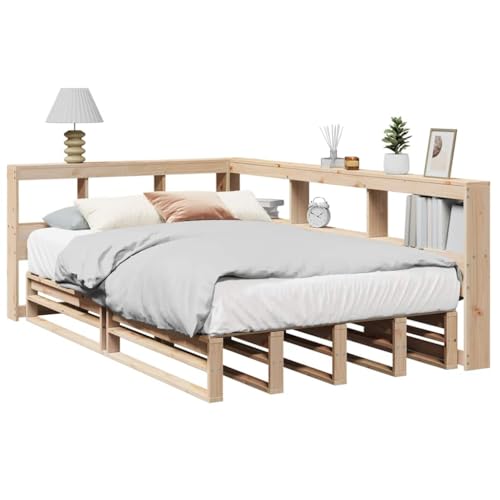 Vetnasa Cama con estantería sin colchón Madera Maciza de Pino 120x190cm Mobiliario, Camas y Accesorios, Camas y somieres Marrón 50,3 KG