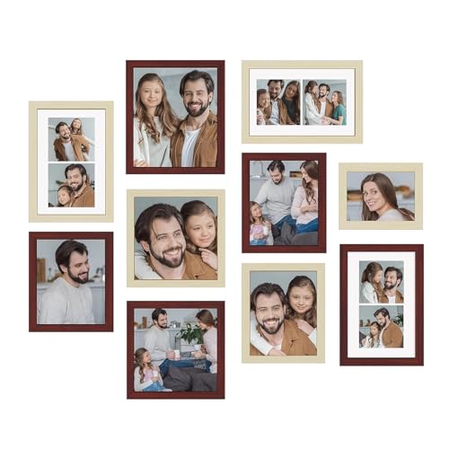 Image of Art Street Large Collage Wall Photo Frame Individual Picture Frame Set For Living Room, Decorative Wall Hanging Home Decor Set Of 10 (6x8, 8x8, 8x10, 6x10 Inch, Brown-Beige)