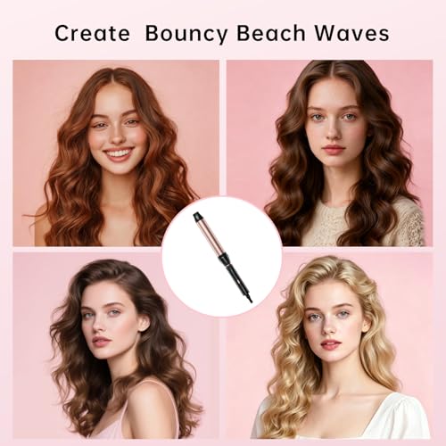 Image of Hahahope 1 1 /4 Inch Curling Wand for Bouncy Beach Waves, Extra Long Ceramic Barrel Curling Iron for Long Hair, Global Voltage with 2 Temperature Settings