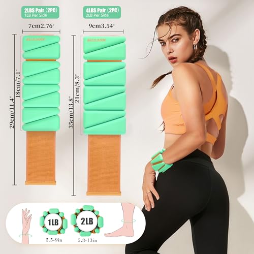 Image of BECOJADDE Ankle Weights for Women Wrist Weights Set of 2 (1 lb /2 lb Each) Adjustable Arm Leg Weight for Womens Men Suitable for Walking Swimming Running Pilates Yoga Gym