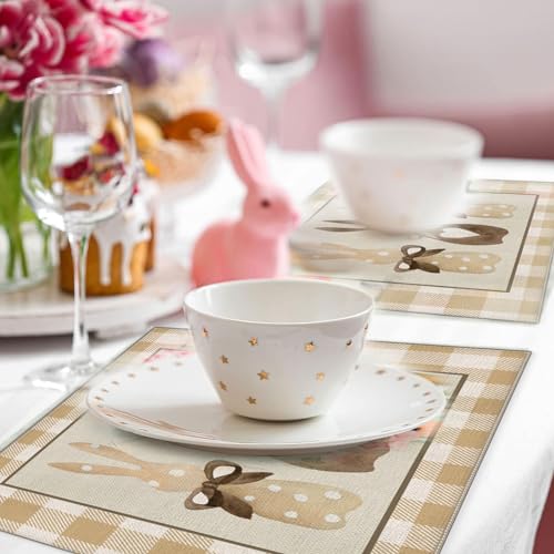 Demonwer 4 Pieces Easter Placemats Easter Buffalo Plaid Bunny Placemats Decorations 12X18 Inch Seasonal Spring Holiday Table Mats For Party Kitchen Dining Decoration thumb #2