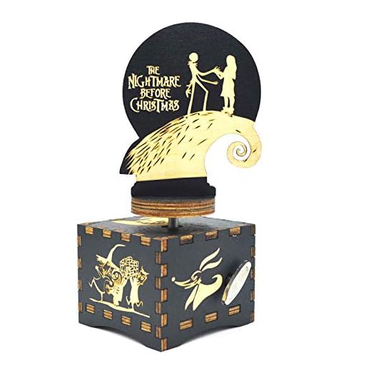 Micteney Caja de música de Pesadilla antes de Navidad, caja de música de madera para regalo para niños en Halloween, Navidad, regalos de Pesadilla antes de Navidad, reproduce melodía This is Halloween