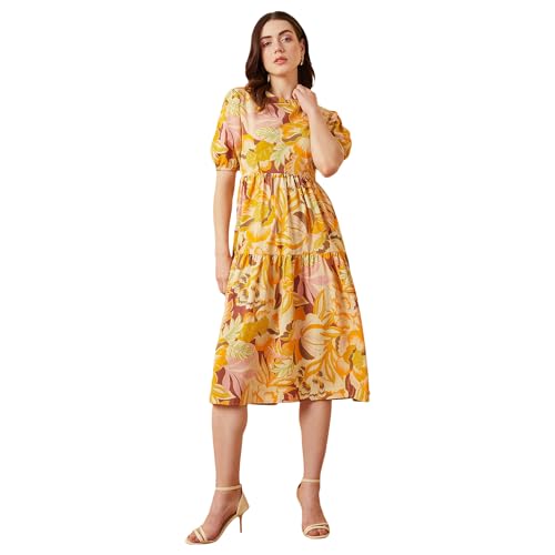 Image of Carlton London Women's Polyester Fit and Flare Midi Dress